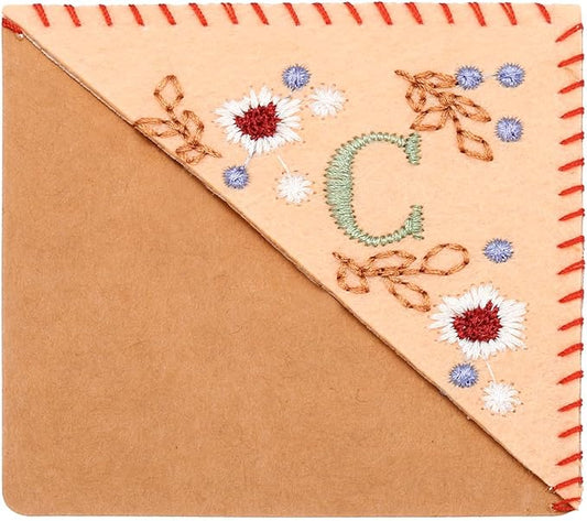 PATIKIL Personalized Embroidered Corner Bookmark, Cute Flower Felt Stitched Triangle Book Mark Page Marker for Women Men Book Lovers Teachers, Pink, Letter C