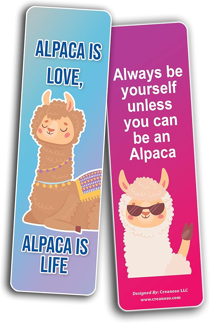 Creanoso Alpaca Funny Bookmarks (2-Sets X 6 Cards) – Daily Inspirational Card Set – Interesting Book Page Clippers – Great Gifts for Adults and Professionals