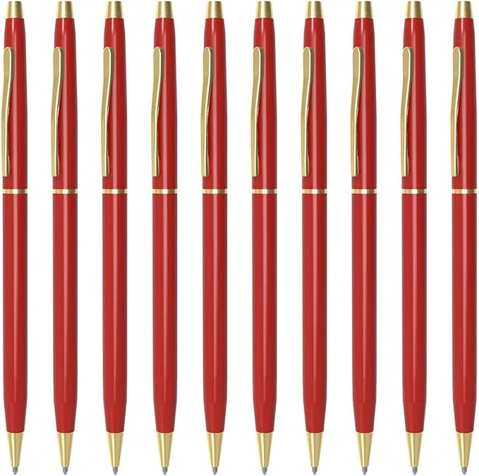 Cambond Ballpoint Pens Red Pens - Metal Pen Black Ink Pens 1.0 mm Medium Point Retractable Nice Pens Smooth Writing Pens for Journaling Men Women Police Uniform Office Business, 10 Pack (Red)