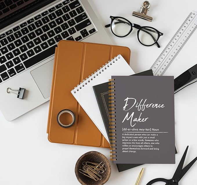 OXW Difference Maker Appreciation Gift, Meeting Notebook for Work, Thank You Gifts for Leader Mentor Manager Boss, Office Supplies Social Worker Notebook, Gray Hardcover Spiral Notebook 5.5 x 8.3