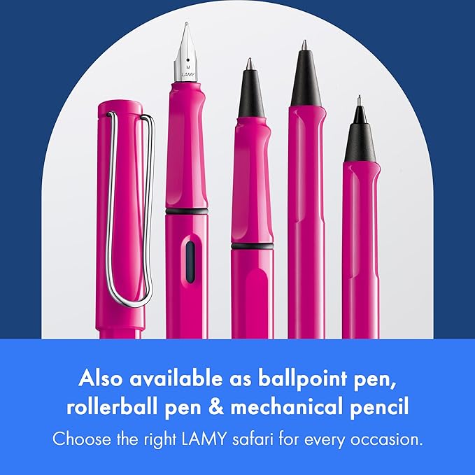 LAMY safari pink - Fountain Pen with ergonomic grip & polished steel nib in size M - ideal for any Writing & Calligraphy - including LAMY T 10 blue cartridge - Right-Handed