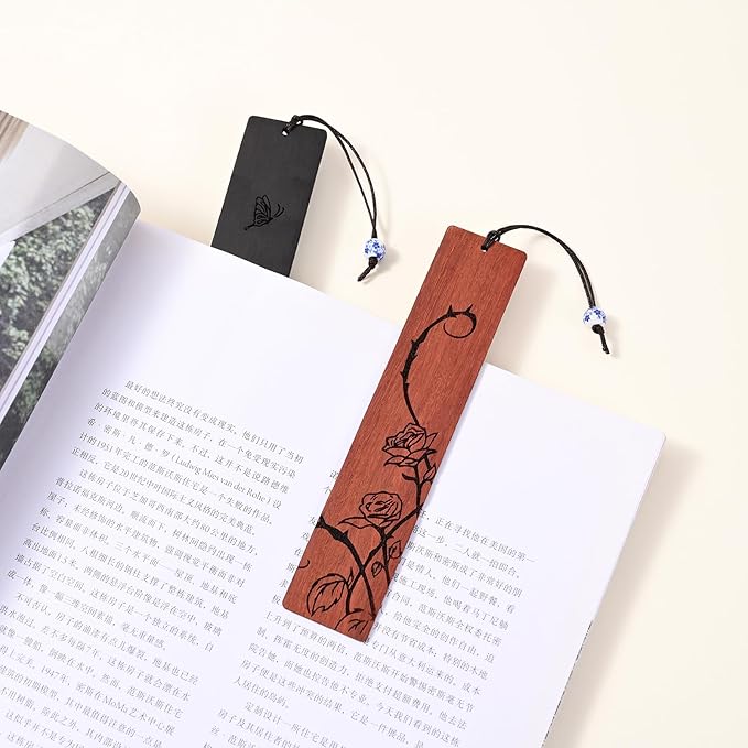 Cute Bookmarks for Women, Pretty Flower Bookmarks Rose Wooden Book Markers for Women, Bookish Gifts (Rose)