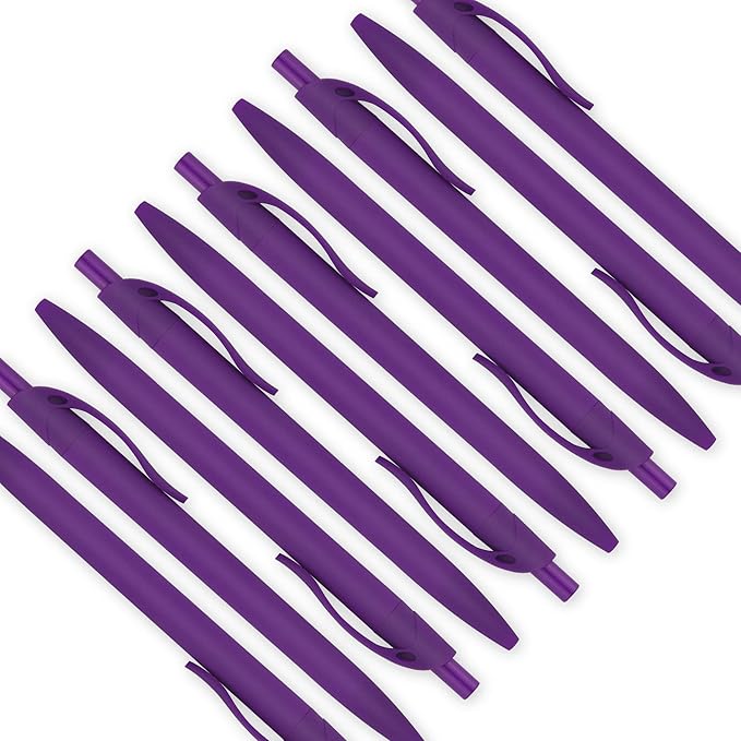 Deegtran 200 Pack No Bleed Purple Barrel Click Pens, Wholesale Retractable Ballpoint Pens, Medium Point, Smooth Ink, 1.0MM Black Ink