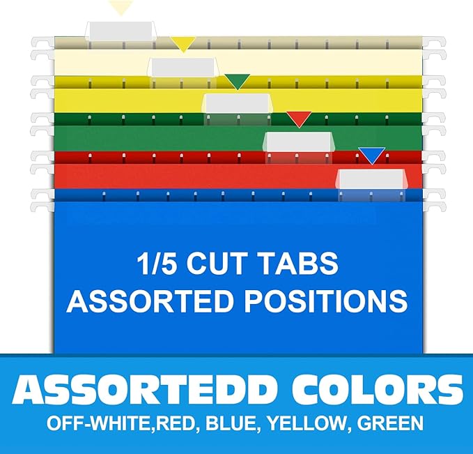 HERKKA Hanging File Folders, 60 Pack Reinforced Letter Size Hanging Folders with Heavy Duty 0 Inch Expansion, Designed for Bulky Files, Medical Charts, Adjustable Tabs, Assorted Colors