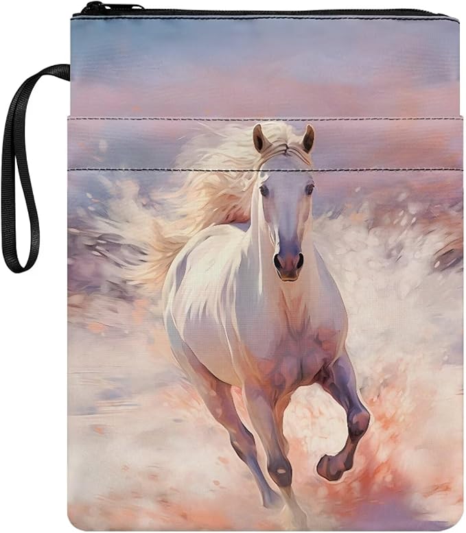 COEQINE Running Horse Book Covers for Paperbacks Teens Girls Elementary Book Sleeves with Zipper for Birthday Book Protector Book Lovers