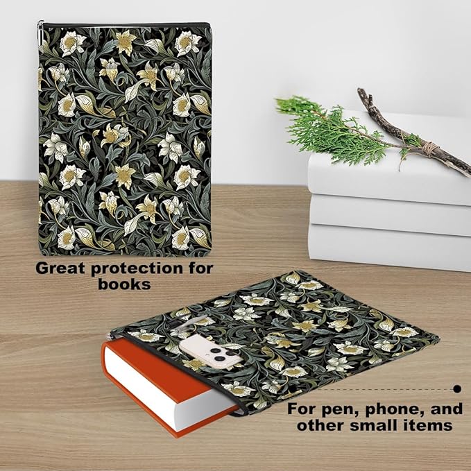 Botanical Book Sleeve, Classic Flower Book Covers for Paperbacks, Floral Book Pouch Book Protector, Book Lovers Gifts for Women Girls Niece, Book Accessories Book Club Gifts Christmas Birthday Gifts