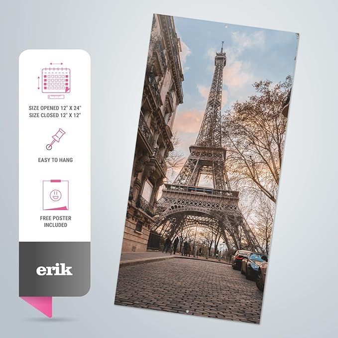 Paris Wall Calendar 2025 12" x 12" FSC® Plastic Free - Starts Week On Sunday | Square Wall Calendar | Family Planner Calendar 2025 | Travel Calendar 2025