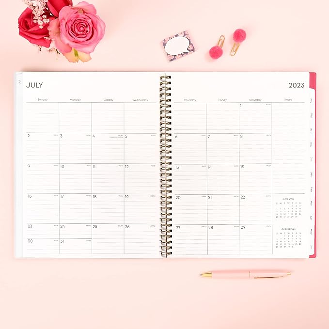 Blue Sky 2023-2024 Academic Year Weekly and Monthly Planner, 8.5" x 11", Frosted Flexible Cover, Wirebound, Roosevelt Pink (144716)