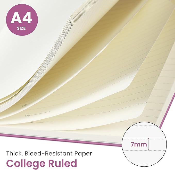Taja Spiral Lined Notebook, 8.5"x11" Notebooks for Work, Large A4 Journal for Women & Men, College Ruled Journaling Notebook for Writing, Plastic Cover Spiral Journal, Purple