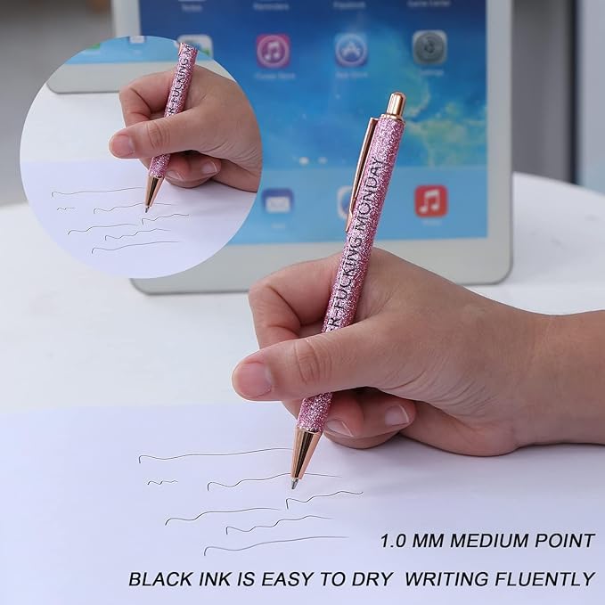 7pcs funny pens for adults, Seven Days of The Week Pen Describing Mentality,Glitter Ballpoint Pens,Black Ink Medium Point 1.0 mm Gift Pens, Cute Pens Office Supplies for Women