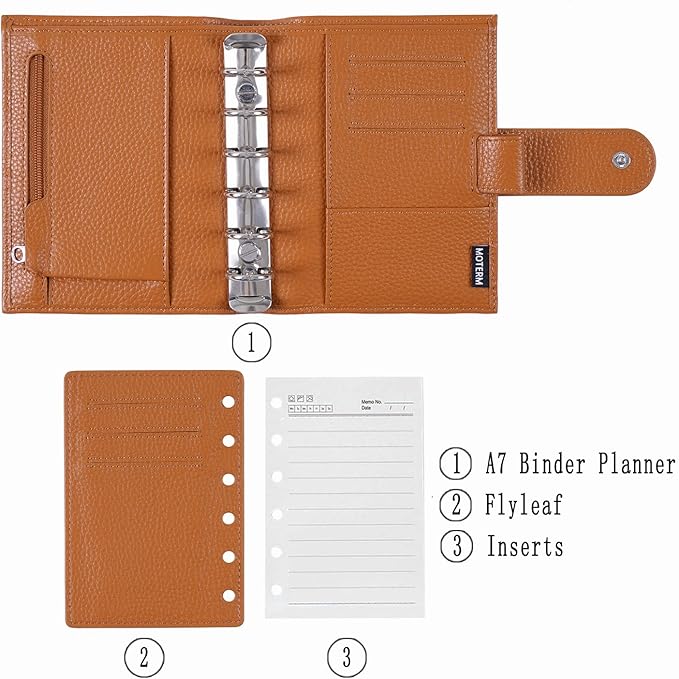 Moterm Pocket Regular Rings Planner - Genuine Leather Binder Organizer (Pebble-Burnt Orange, 19mm Ring)