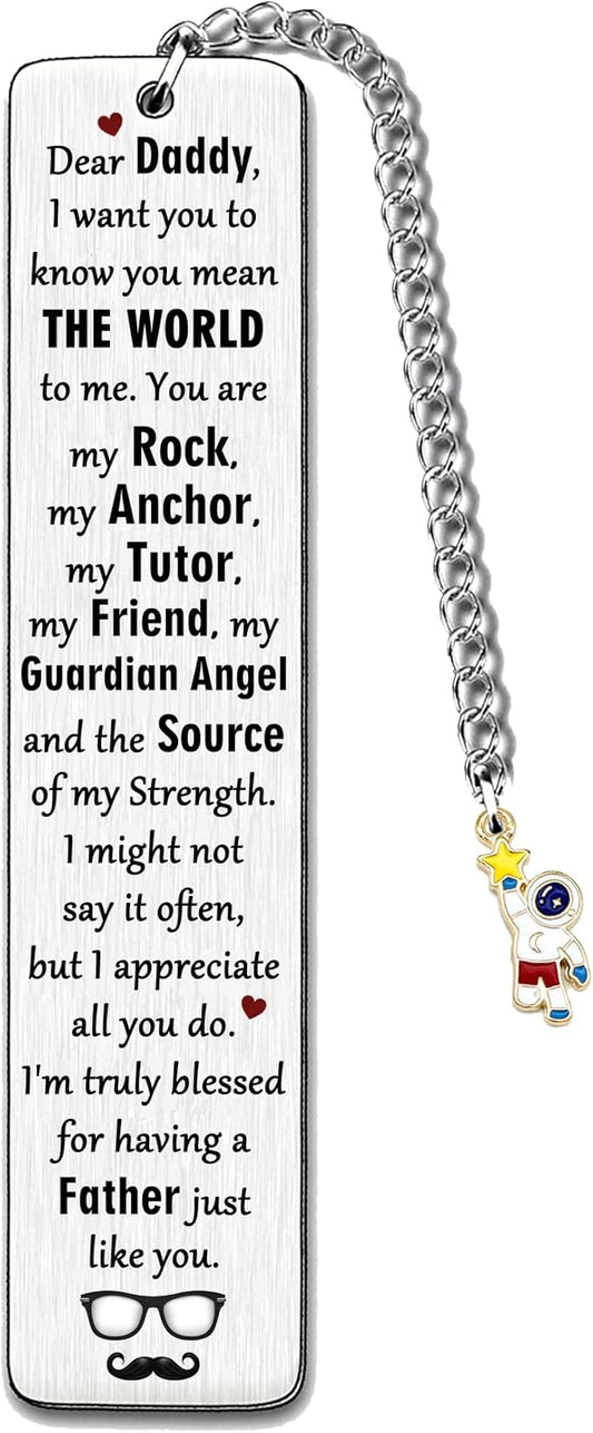 Bookmark for Daddy Thank You Birthday Gifts Papa I Love You Bookmarks Appreciate Fathers Day Present Dad Personalized Book Lover Retirement Christmas Keepsakes Book Mark with Chain from Son Daughter