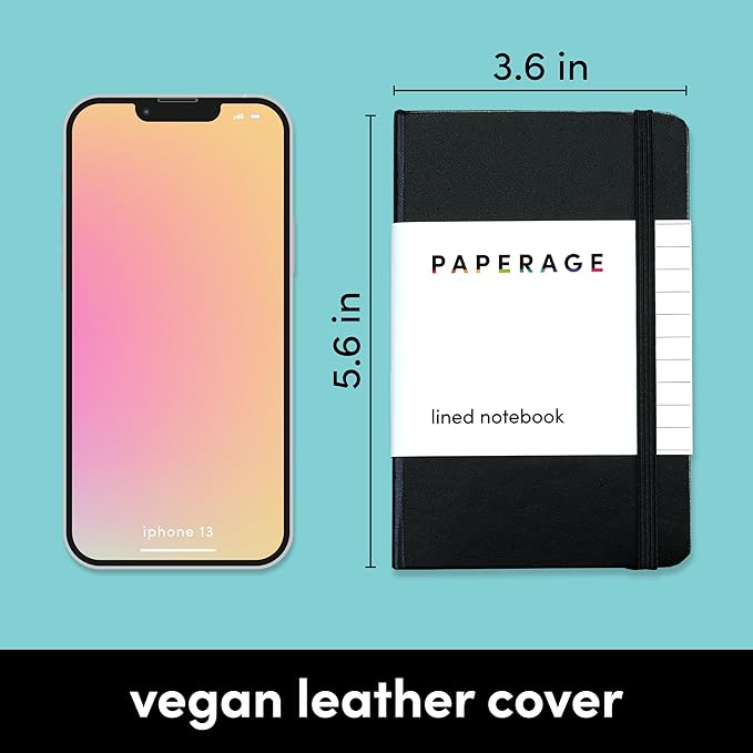 PAPERAGE Lined Pocket Journal Notebook, 1 Pack, (Black), 160 Pages, Small, 3.6 inches x 5.6 inches - 100 GSM Thick Paper, Hardcover