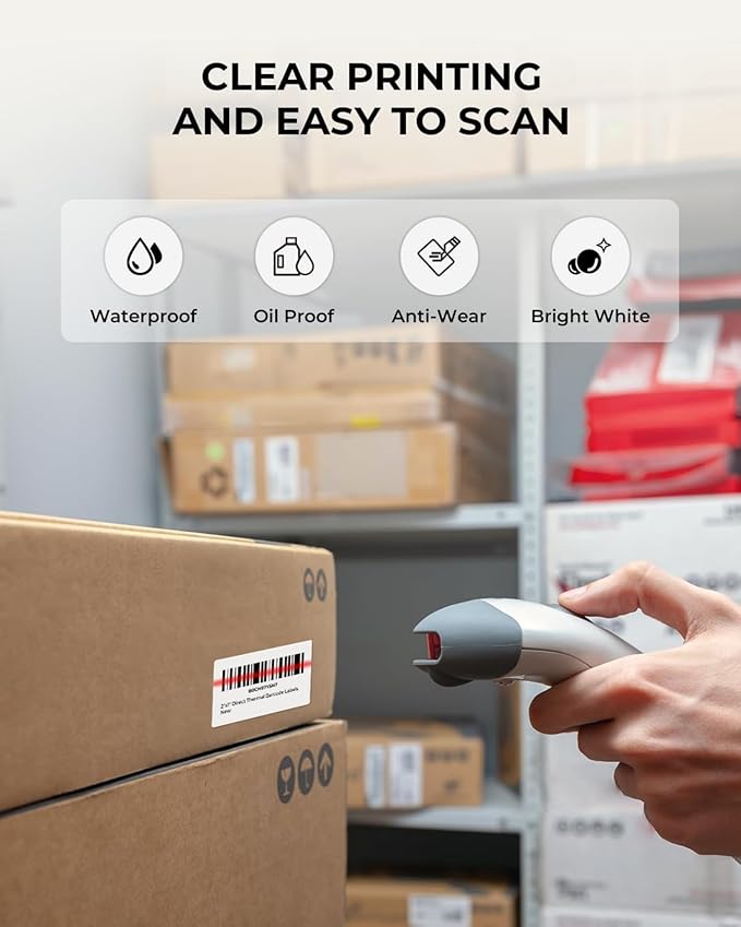 2"x1" Direct Thermal Labels, Barcode Address Shipping Thermal Label Stickers, White Thermal Printer Labels for UPC (1000 Labels/ 1roll, 6 roll, 2"x1")