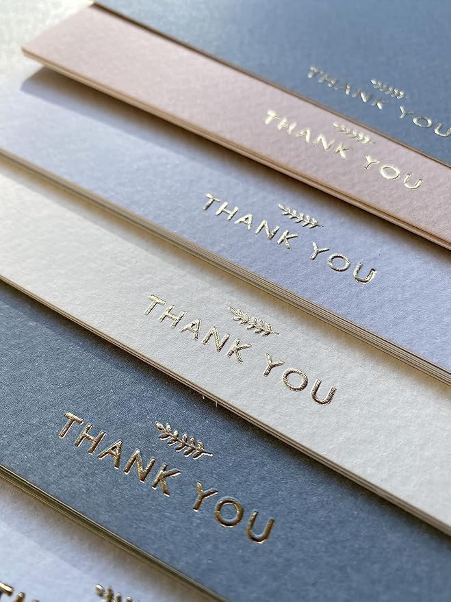 RUN2PRINT (36 Pack Thank You Cards With Envelopes & Foil Stickers - Elegant Dusty multicolored Emboss Gold Foil Pressed - Blank Notes Wedding, Bridal, Baby Shower, Business and Formal All Occasion Cards