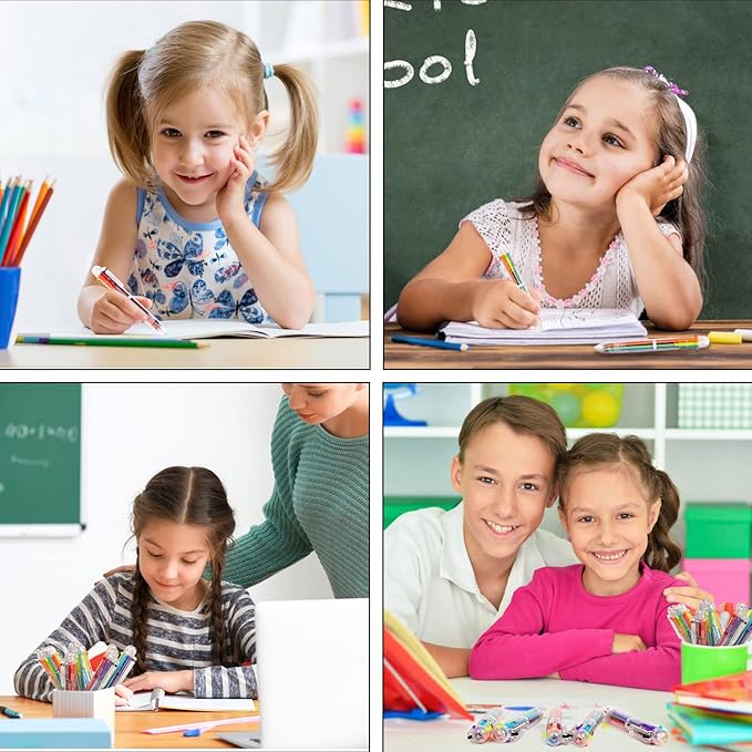 DAIKOYE Party Favors 8 PCS 0.5mm 6-in-1 Multicolor Pen 6 Colors Transparent Barrel Ballpoint Pen for Office School Supplies Students Children Gift