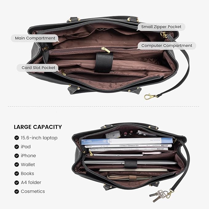 LOVEVOOK Laptop Bag for Women 15.6 Inch Tote Bags Waterproof Leather Briefcase Computer Women Business Office Work Bag,Vintage Black