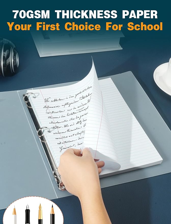 Loose Leaf Notebook Paper Wide Ruled Writing Paper, 300 Sheets Lined Paper 8.5'' x 11'', 4 Pack Writing Paper 3-Hole Punched Binder Paper, Notebook Paper for 3 Ring Binder, 75 Sheets/Pad Filler Paper