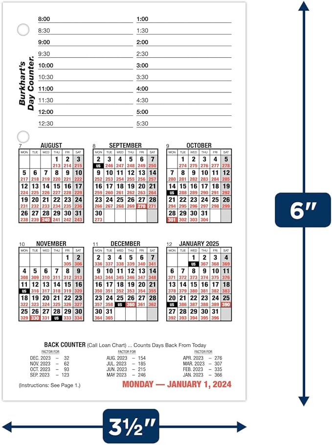 AT-A-GLANCE 2024 Daily Desk Calendar Refill, 4-1/2" x 7-1/2", Large, Loose-Leaf, Burkhart's Day Counter (E7125024)