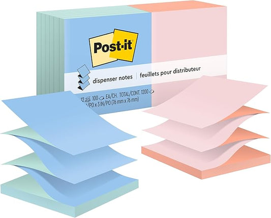 Post-it Pop-up Notes, 3x3 in, 12 Pads, America's #1 Favorite Sticky Notes, Assorted Pastel Colors, Clean Removal, Recyclable (R330-U-ALT)