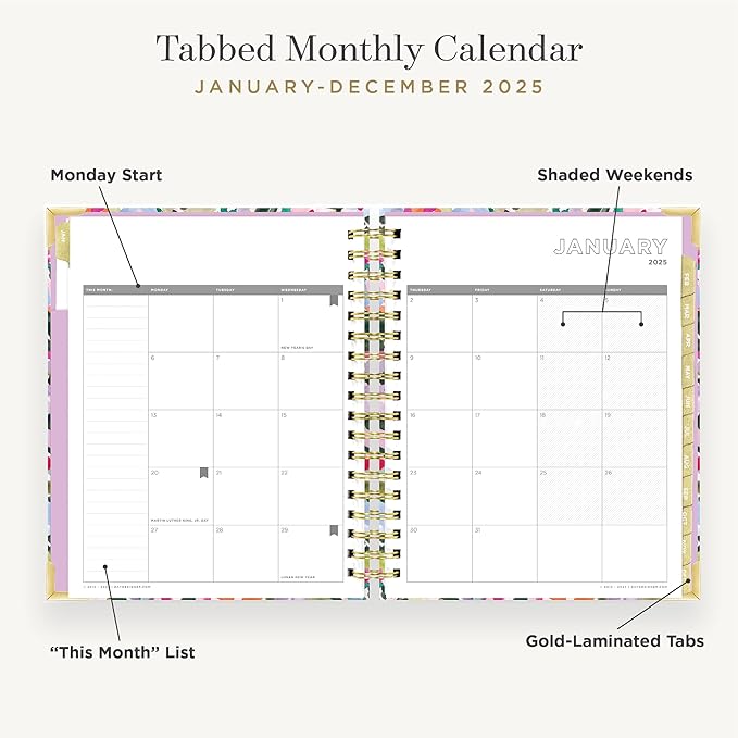 Day Designer 2025 Daily Planner – Premium Planner for Stylish Organization. Combines Monthly Calendar, Hourly Schedule, To-Do List, Gratitude, Goal Setting, Inspirational Quotes, Stickers & More. Elegant laminated Cover with Gold Accents (Blurred Spring)