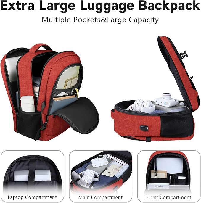 Lapsouno Large Backpack, Travel Laptop Backpack, Carry on Backpack, Sturdy 17 Inch TSA Friendly with USB Port, Water Resistant College School Bag Gifts for Men Women,Wine Red