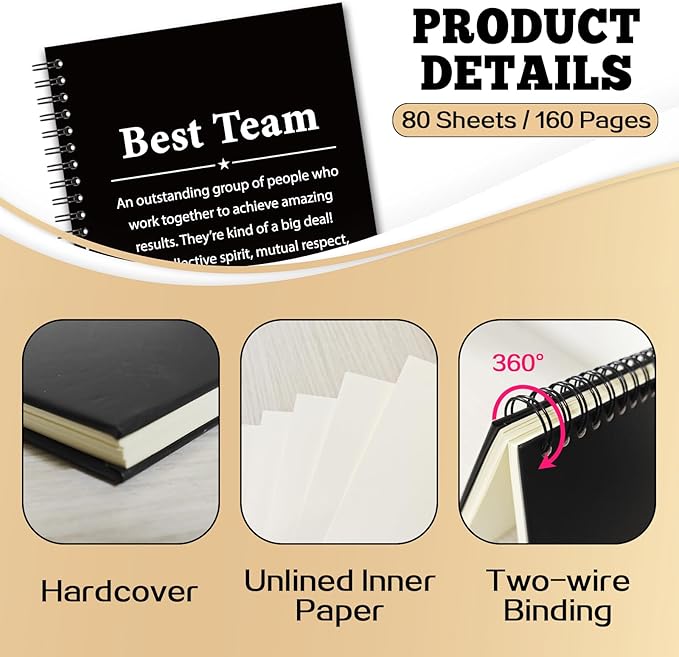 YAZMEEN Team Blank Spiral Notebook（160 Pages） Best Team Definition Hardcover Sketchbook Employee Appreciation Gift Teamwork Gift Funny Notebook Gift for Coworker Friend Team Member Leader Office Work