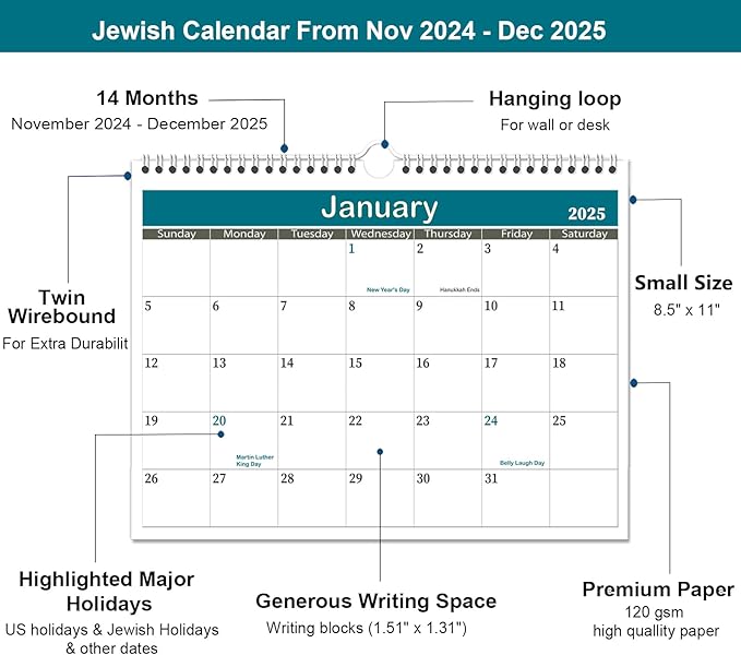 8.5x11 Calendar 2024-2025- Runs from July 2024 Until December 2025,Wall Hanging Calendar with Spiral Binding,Four Page Styles,The Perfect Wall Calendar Planner for Easy Organizing