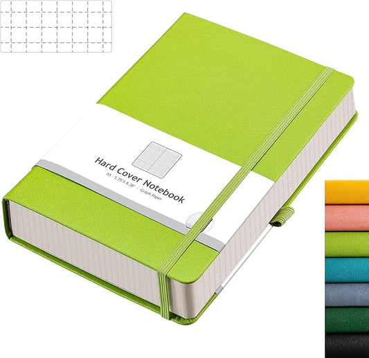 AHGXG Graph Paper Notebook - 320 Pages Grid Notebook Thick Journal A5, 100gsm Thick Graph Paper, Leather Hardcover, Inner Pocket,5.75'' × 8.38''- GrassGreen