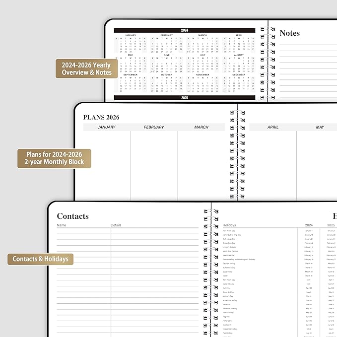 TREES Monthly Planner 2024-2026, Calendar Planner 7.4"x9.4" Time Management Personal Organizer with Monthly Goals, To-Do List, Habit Tracker, 24 Months for Planning