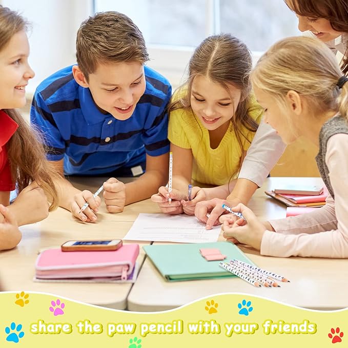 Chinco 200 Pcs Paw Print Pencils Dog Paw Wooden Writing Novelty Pencils with Erasers for Kids Doggy Party Favors Welcome Back to School Party Supplies, 6 Colors