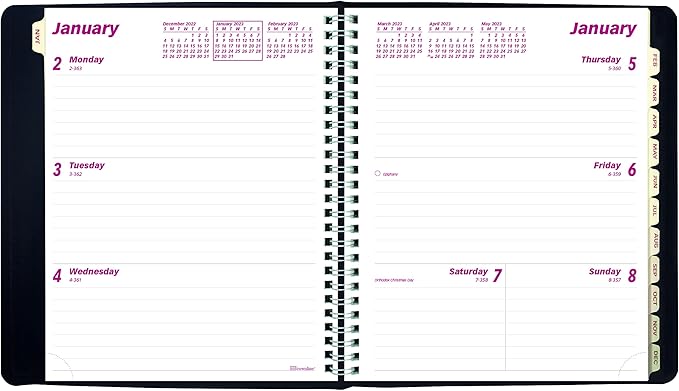Brownline 2023 Essential Weekly/Monthly Planner, 12 Months, January to December, Twin-Wire Binding, 8.5" x 6.75", Black (CB850.BLK-23)