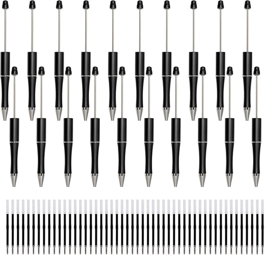 jiebor 20Pcs Black Beadable Pens Plastic Bead Ballpoint Pens Bulk with 50Pcs Black Ink Cute Cool Diy Pens for Journaling Kids Women Students Teacher Graduation Christmas Gift Office School Supplies