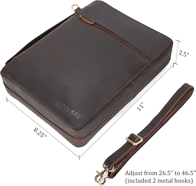 Polare Full Grain Cowhide Leather Bible Cover Church Bag Bible Protective Book Holder Carrying Case Folder Organizer Portfolio (Dark Brown with Shoulder Strap)