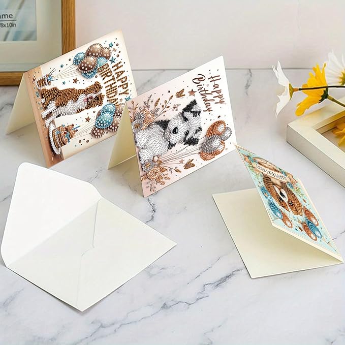 Tontut 6 Pieces Diamond Art Painted Greeting Cards, Horse Puppy Balloon 5D DIY Special Shape Diamond Card Creative Gifts, Christmas Thanksgiving Greeting Card Congratulation