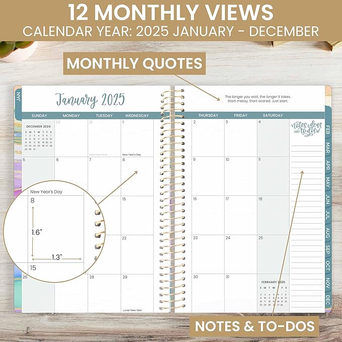 bloom daily planners 2025 Planner - Calendar Year Day Planner (January 2025 - December 2025) - 5.5” x 8.25” - Weekly & Monthly Agenda Organizer Book with Stickers & Bookmark - Watercolor Waves