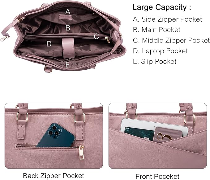 Laptop Tote Bag for Women 15.6 Inch Waterproof Leather Computer Bags Women Business Office Work Bag Briefcase Light Purple