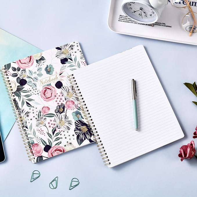 Spiral Notebook - Notebooks Spiral Bound, 8.5" * 11", Journal Notebook with Thick Paper & Back Pocket, 144 Pages, with Twin-Wire Binding, Journals for Women, College Ruled Notebooks - Floral
