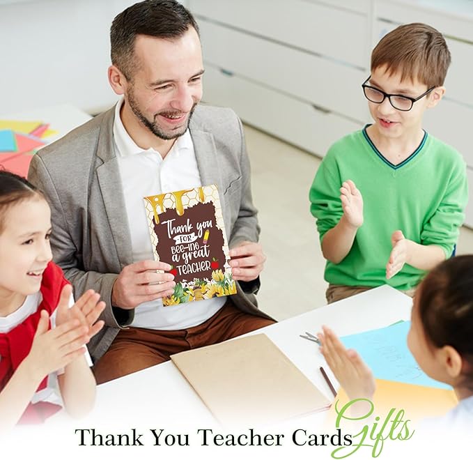 FaCraft Teacher Appreciation Cards, Thank You Cards with Envelopes, 4 x 6,Thank You for Helping Me Grow, for Preschool Kindergarten Teacher Gift Card from Kids Students Daycare (Honey)