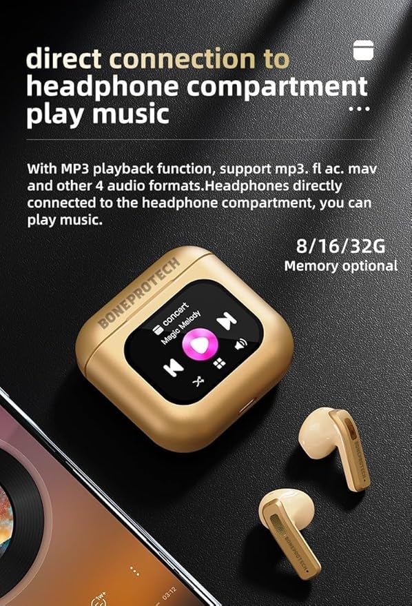 Premier Bluetooth Smart Touch Earbuds, Customizable Screen Saver, MP3 Player, Control Social Media, Calls, and Messeging, Advanced V5.3 Technologies 2024 (Champagne)