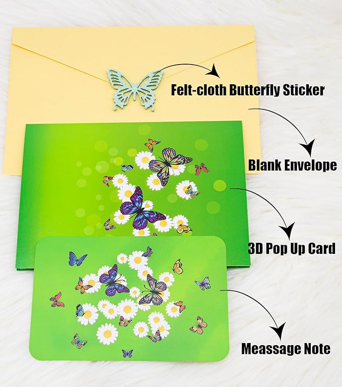 Flying Butterflies Pop Up Card, 3D Flower Butterfly Birthday Card, Butterfly Fly Out Cards for Valentines Day, Graduation, Anniversary, Thinking of You, All Occasions