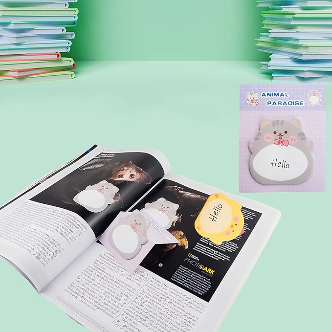 8 Packs Kawaii Kitten Sticky Notes, Cat Aesthetic Sticky Notes Set, Cartoon Inspirational Sticky Notes, Animals Shape Markers, Cute Anime Sticky Note Tabs for Office School Creative Gifts