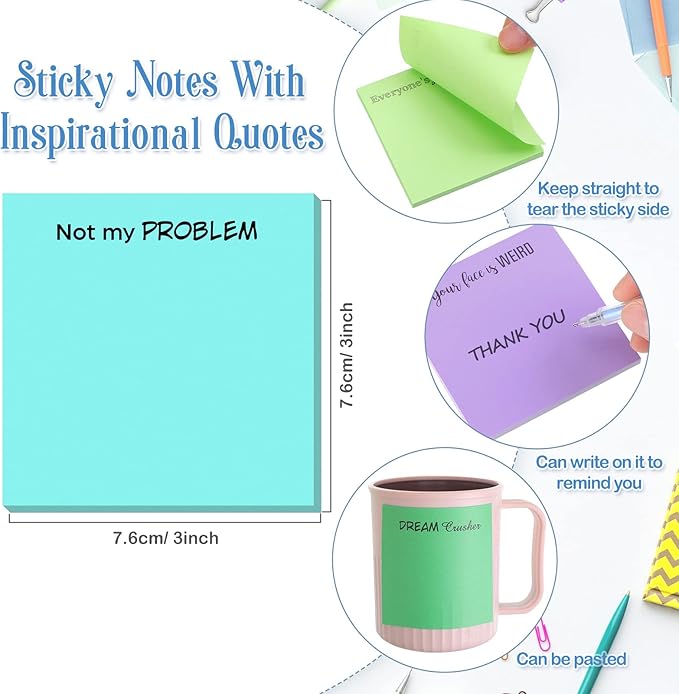 12 Pieces Snarky Office Sticky Notes Funny Note Pads Work Sucks Complaining Quotes Vibrant Negative Passive Office Notepads Adhesive Memo Pad for Colleague Supplies, 3 x 3 Inch(Stylish Style)