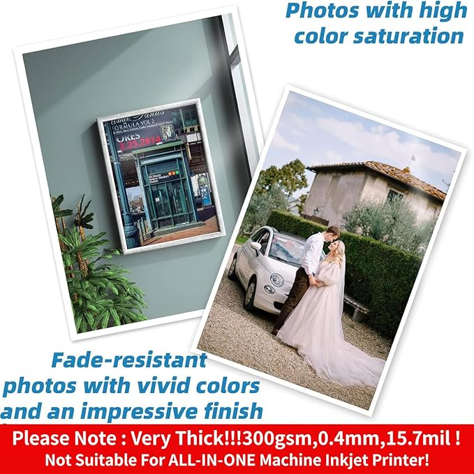 Uinkit 100 Sheets 8.5x11 Letter Size Thick Heavyweight Photo Paper Double Sided Glossy Cardstock 80LB 300Gsm 15.7Mil Brochure, Only for professional Inkjet Printer and Dye Ink