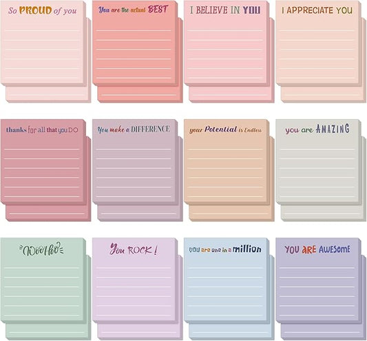 Yinder 24 Pcs Inspirational Sticky Notes with Lines Cute Motivational Sticky Notes Pad Employee Appreciation Gifts Bulk for Teacher Nurse Coworkers Office Supplies 3 x 3''(Aesthetics,Appreciation)