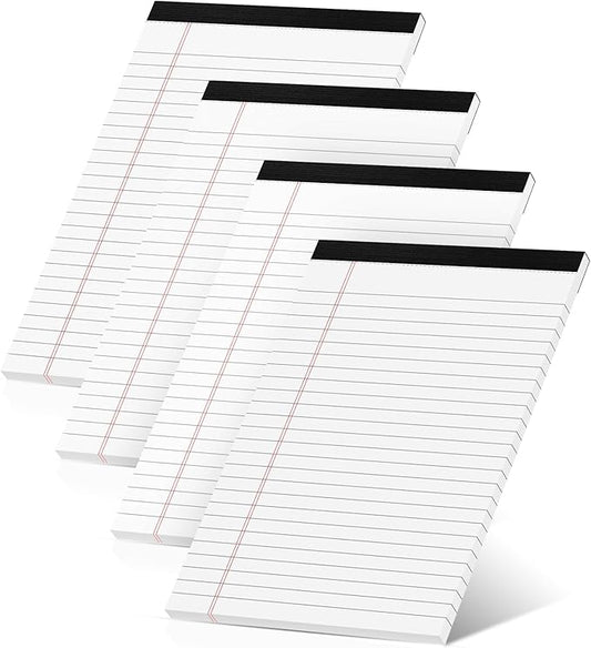 Legal Pads 5x8 Inch, 4 Pack, Narrow Ruled, 5x8 White Legal Pad, Mini Double-Sided Printing Notepad Perforated Note Pads 5x8" Lined Paper, Lined Writing Pads for Office Home School, 30 Sheet/Pad