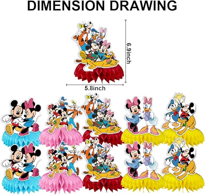 DoMiDoLa 5Pcs Mickey Party supplies set Honeycomb Centerpieces Double Sided Table Topper for Birthday Party Decorations(Honeycomb)