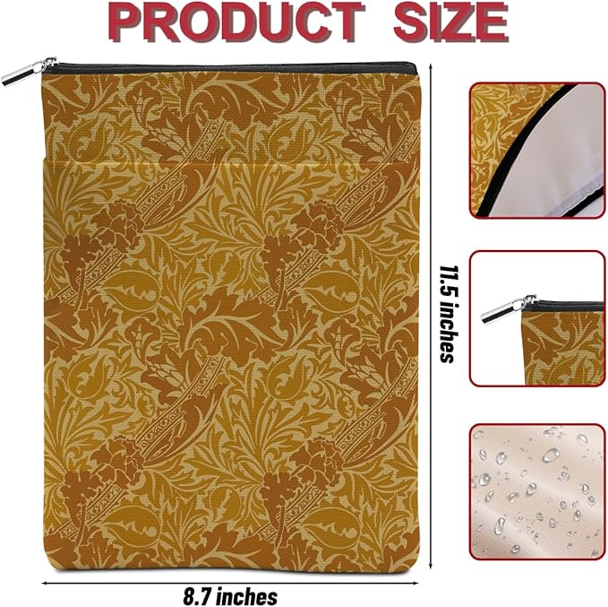 Vintage Flower Book Sleeve Book Lovers Gifts Autumn Style Waterproof Book Cover Book Accessories Book Covers for Paperbacks Book Pouch Book Protector with Front Pocket for Women Girls Readers Aunt