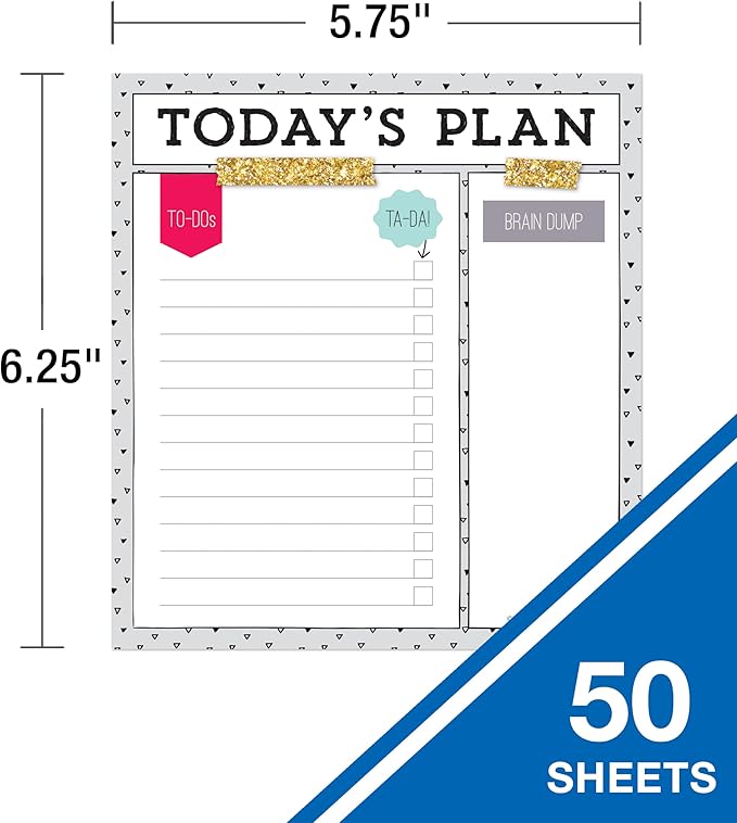 Carson Dellosa Today's Plan Notepad, 50 Sheet Note Pad With Lined Paper for To Do List and Checklist, Classroom Organization Stationary, Desk Accessories and Office Supplies