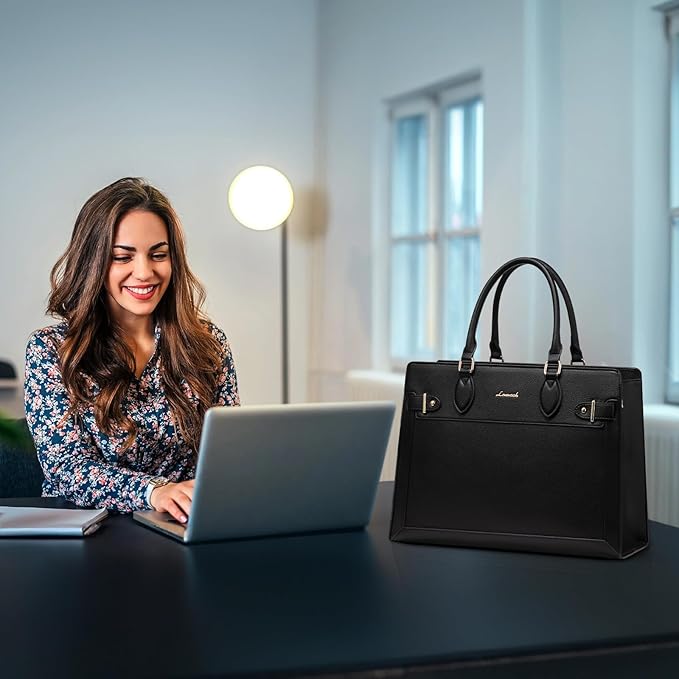 LOVEVOOK Laptop Bag for Women, 15.6 Inch Large PU Leather Tote Bag, Professional Teacher Work Bag, Waterproof Business Computer Briefcase, Shoulder Tote Purse for Office